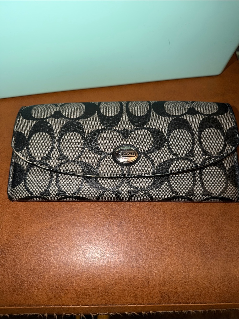 Coach Peyton Slim Envelope Wallet in black and gray